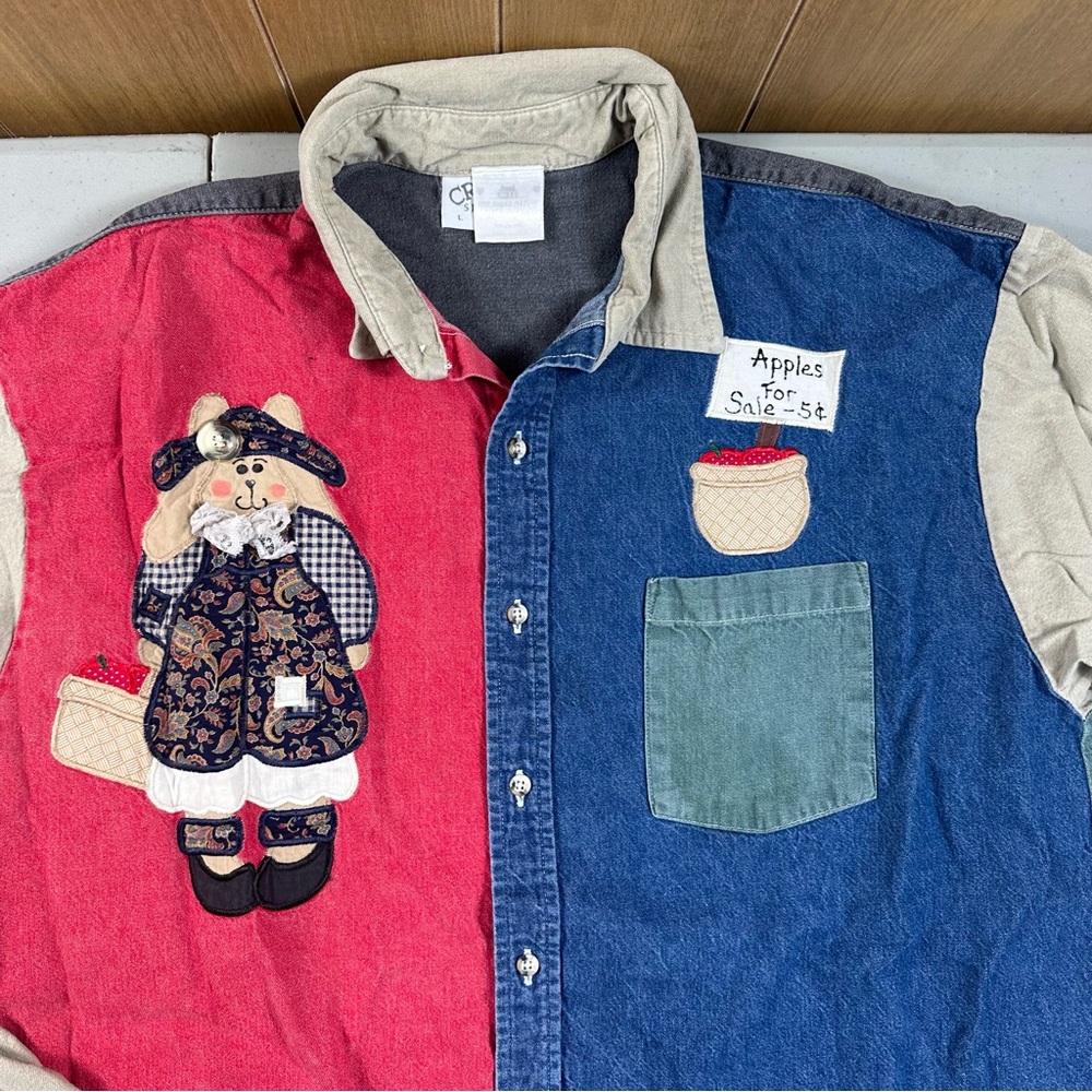 Vintage 90s Women’s Button Front Shirt Sz Large Apple Picking Cute Farm Fall